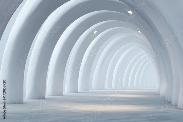 Fototapeta An architectural marvel showcases a sequence of elegantly curved arches, a symphony of light and shadow, offering a compelling vision of depth and symmetry.