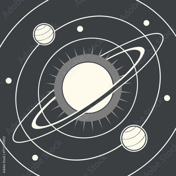 Fototapeta solar system and satellite dish vector illustration with futuristic technology design