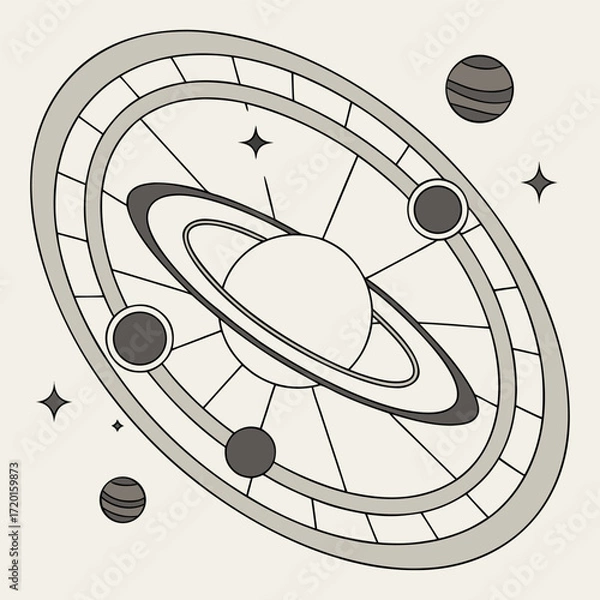 Fototapeta Abstract clock vector illustration with antique and zodiac design elements