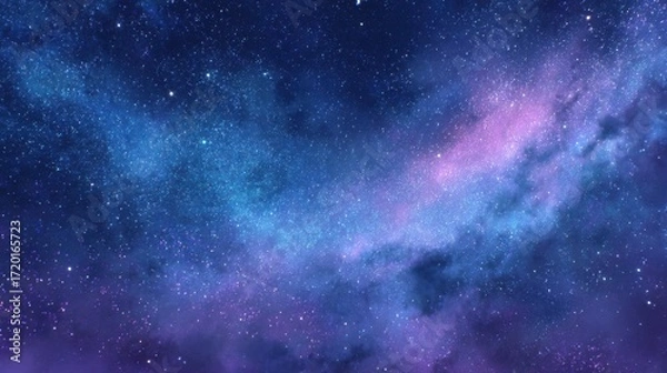 Obraz Vivid galaxy backdrop filled with countless stars, swirling colors of purple and blue, and hints of nebulae punctuating the deep space expanse at night.