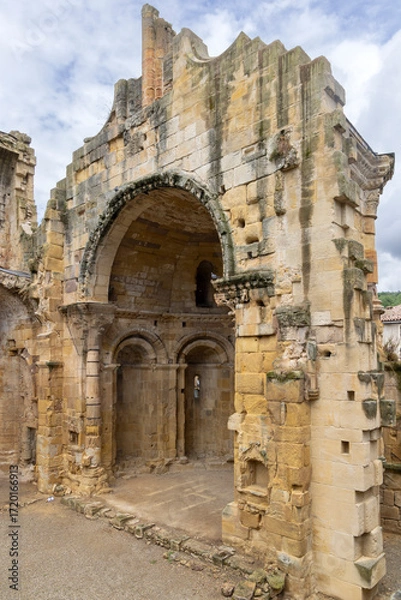 Fototapeta Ruins of the Benedictine Abbey of Saint Andre in Alet les Bains, France, showing its octagonal dome and bell tower
