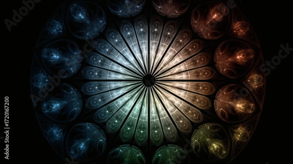 Fototapeta Radial Fractal Mandala with Gradient Colors, Cosmic Rose Window