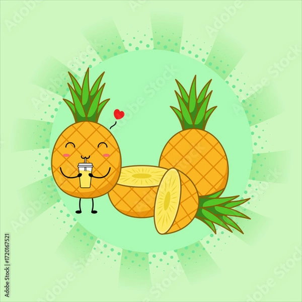 Fototapeta Cute pineapple cartoon.Vector illustration design. EPS 10.
