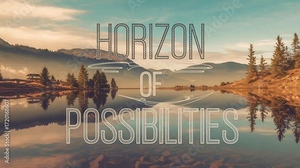 Fototapeta Digital Art with the Inscription "Horizon of Possibilities" For Flyer, Advertisement, Advertising, Marketing, Visual Art, Cell Phone Screen, Tablet Screen, Computer Screen, Background, , 9:16 and 16:9