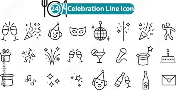 Fototapeta Party and Celebration Line Icon Set – Minimalist Vector