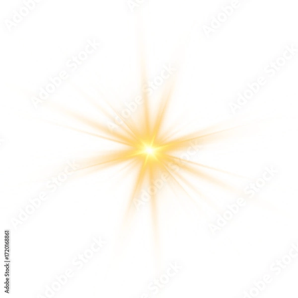 Fototapeta Yellow sun, a flash, a soft glow without departing rays. Star flashed with sparkles isolated on white background. Vector illustration of abstract yellow splash.