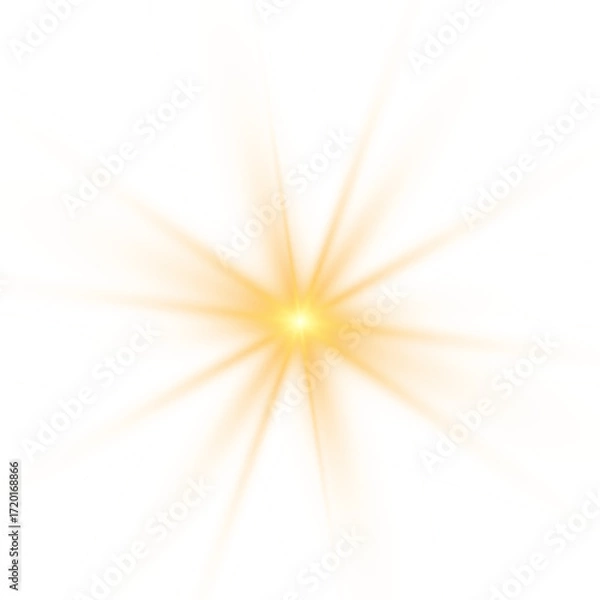 Fototapeta Yellow sun, a flash, a soft glow without departing rays. Star flashed with sparkles isolated on white background. Vector illustration of abstract yellow splash.