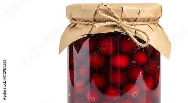 Fototapeta Jar of Preserved Cherries with Rustic Kraft Paper and Twine Lid