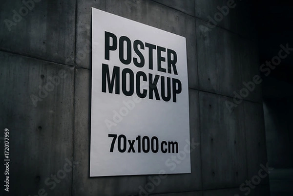 Fototapeta Large Poster Mockup on Concrete Wall – Hover Drift Angle, Urban Branding Style