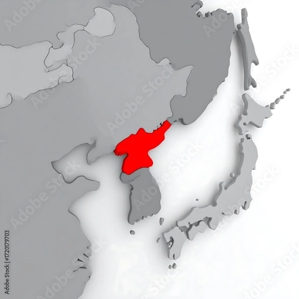 Obraz 3D map highlighting North Korea