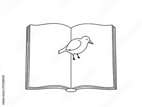 Obraz Bird sitting on open book in minimalist line art style  