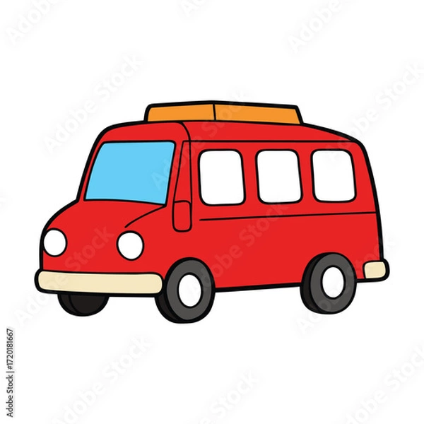 Fototapeta A red minibus taxi coloring page featuring a compact vehicle often seen in busy cities. Great for kids to color while learning about everyday urban transportation.
