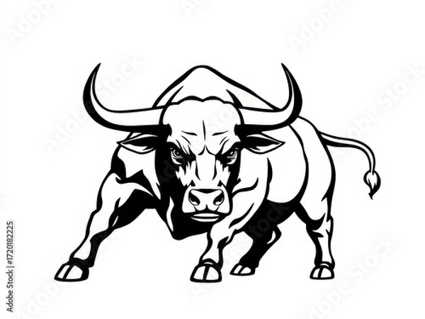 Obraz Bull illustration in aggressive pose with outlined features  