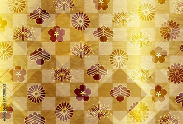 Fototapeta 梅　菊　年賀状　背景