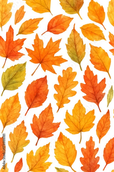 Obraz Watercolour autumn leaves background pattern svg vector