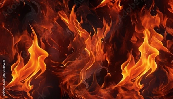 Fototapeta Flames dance vividly in a mesmerizing display of fire and light, creating a dynamic and captivating abstract background