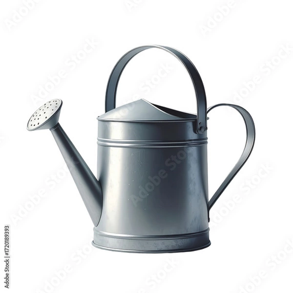 Fototapeta A metallic watering can is showcased against a dark background.