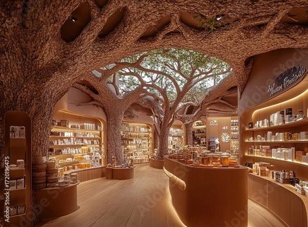 Fototapeta A uniquely designed retail space with a natureinspired architectural concept and product displays