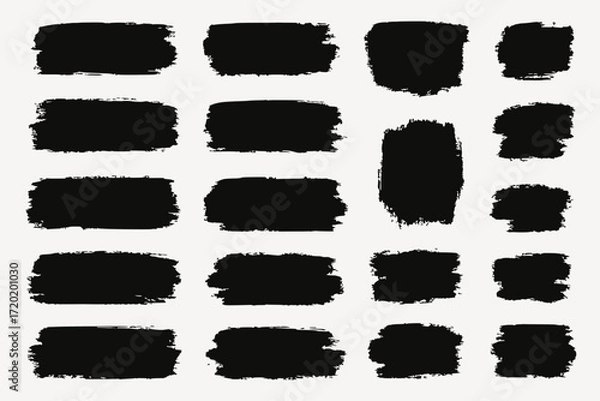 Fototapeta Abstract Black Brush Stroke Elements with Rough Textures in Expressive Ink Style for Grunge Design