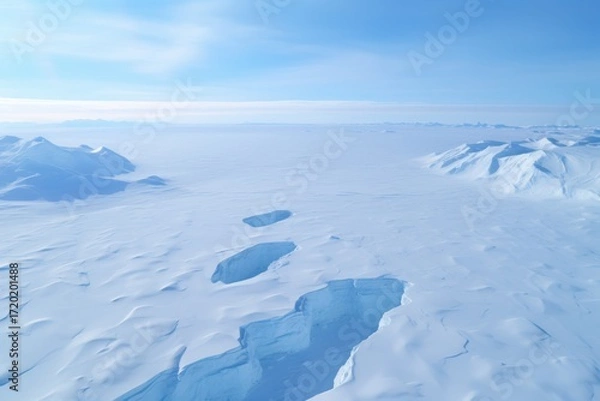 Fototapeta Vast glacial expanse with deep ice crevasses glacier snow
