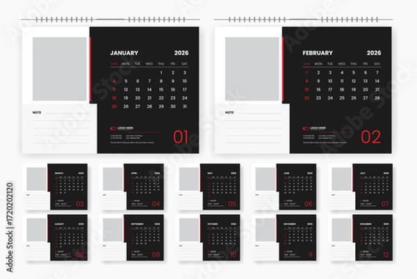 Fototapeta 2026 desk calendar design, 2026 professional table calendar design template