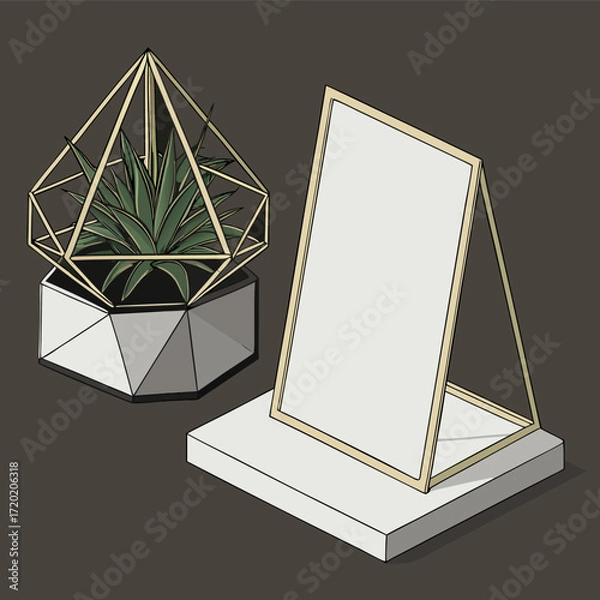 Fototapeta Diamond vector illustration with frame and wooden border