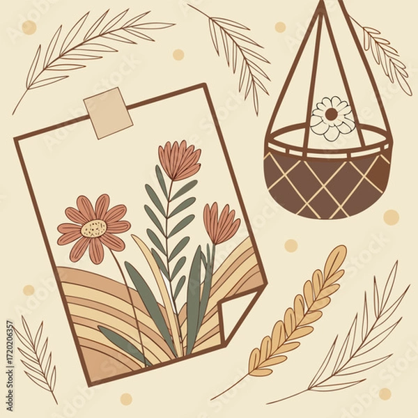Fototapeta Seamless floral pattern with abstract background and flowers