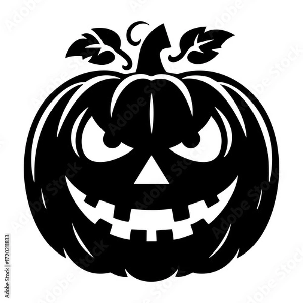 Fototapeta Halloween pumpkin silhouette with ornate face design. Perfect vector cut file for crafts, decorations, party invitations, and festive seasonal projects.