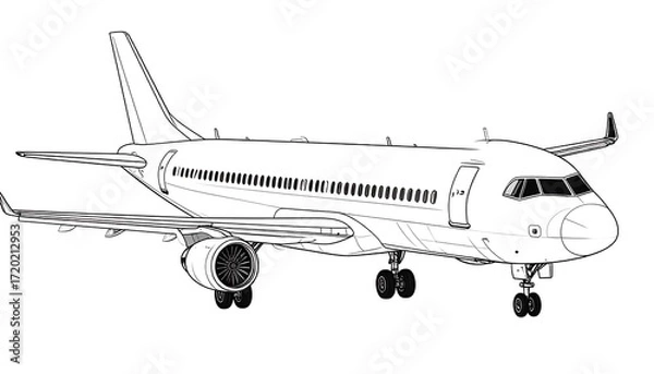 Fototapeta Simple black and white airplane drawing