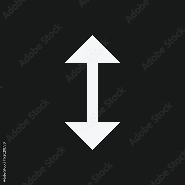 Fototapeta White Double-Headed Vertical Arrow Icon on Black Background, Minimalist Symbol for Bidirectional Movement, Scroll Control, and UI Resizing in Digital Interface Design