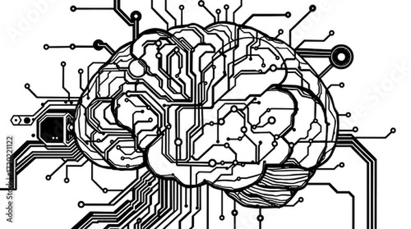 Obraz brain tech doodle on a white background