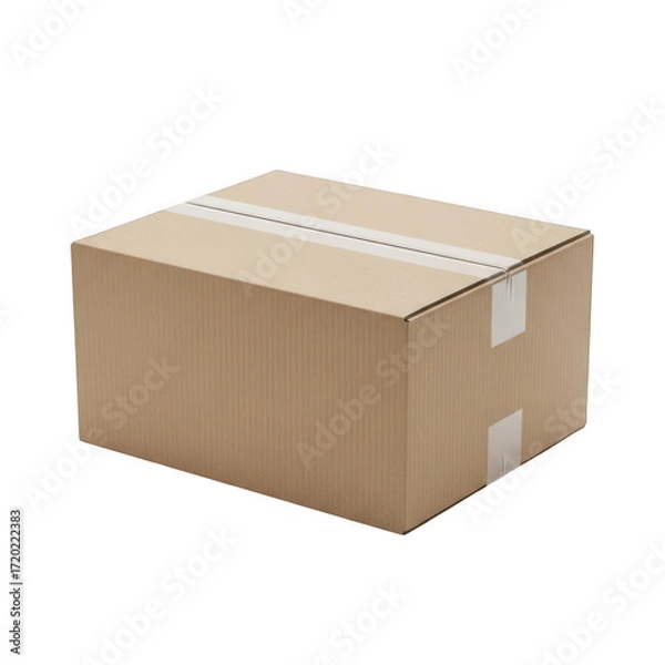 Fototapeta Brown cardboard shipping box isolated on black for product packaging and delivery transparent background
