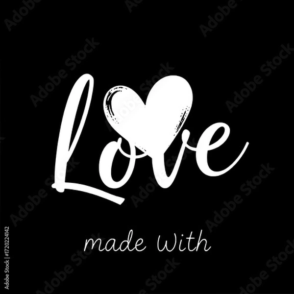 Fototapeta Hand-drawn White 'Love' Text with Heart on Black Background: Romantic Design Element