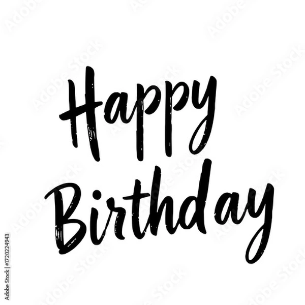 Fototapeta Handwritten 'Happy Birthday' in Bold Black Script on White Background