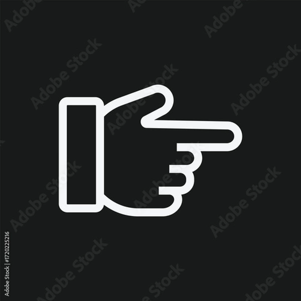 Fototapeta White Hand Pointing Right Icon on Black Background, Minimalist Directional Symbol for UI Navigation, Instructional Graphics, and Digital Interface Design
