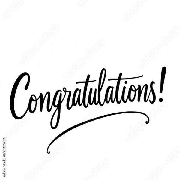 Fototapeta Handwritten Congratulations! in Bold Black Script with Swirls on White Background