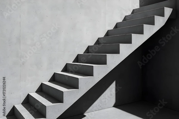 Fototapeta Minimalist Concrete Staircase — Geometric Shadows & Monochrome Architecture