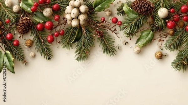 Fototapeta elegant christmas border with coniferous branches for festive decor
