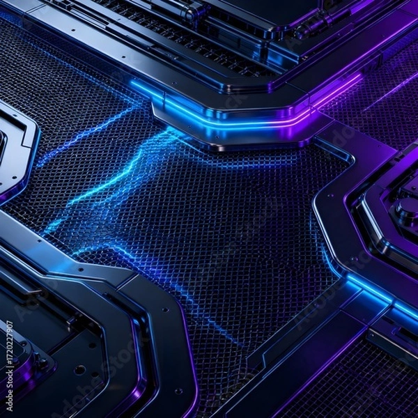 Fototapeta Futuristic Cybernetic Interface with Neon Lights