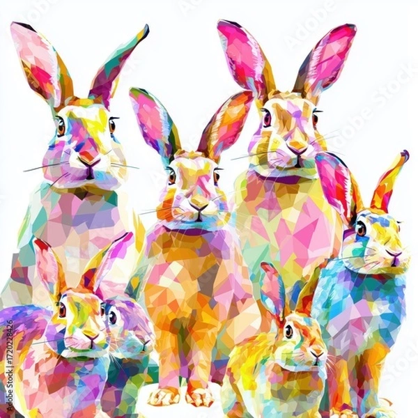 Obraz Vibrant Polygonal Rabbits , PNG isolated cut out image