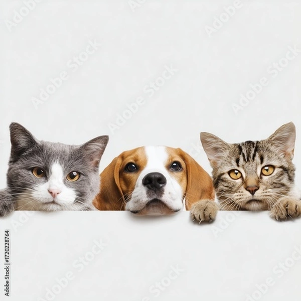 Obraz Adorable Pets Looking at Blank Sign , PNG isolated cut out image