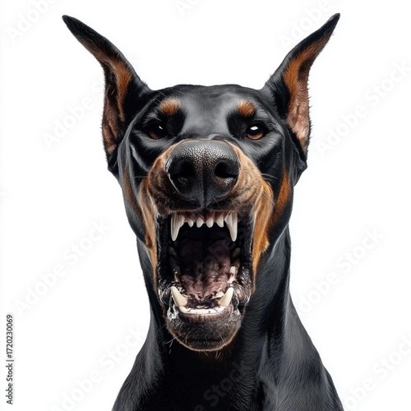 Fototapeta Ferocious Doberman Portrait , PNG isolated cut out image