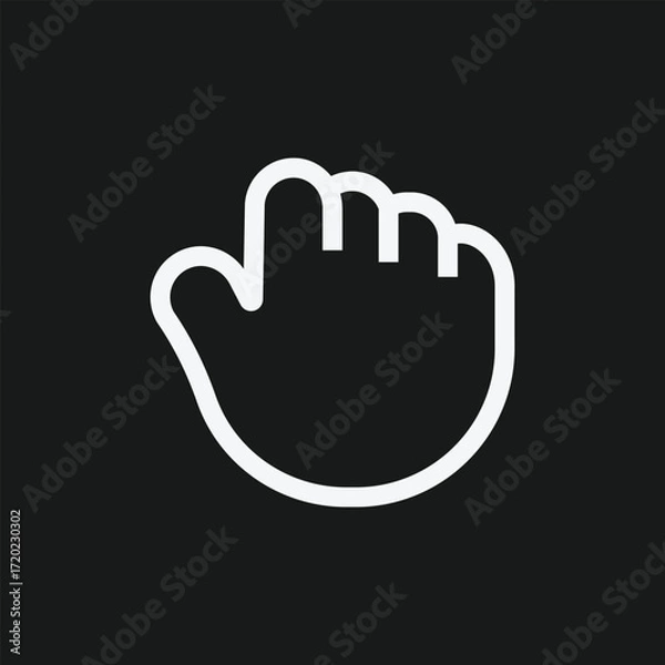 Fototapeta White Hand Icon with Grabbing Gesture on Black Background, Minimalist UI Symbol for Drag, Move, and Interactive Tool in Digital Interface Design.