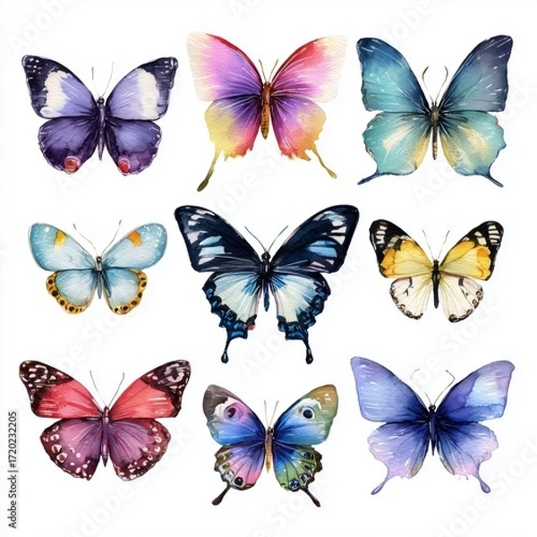 Fototapeta Watercolor Butterflies - A Colorful Collection , PNG isolated cut out image