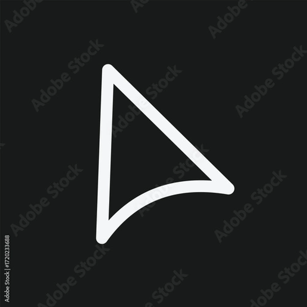 Fototapeta Stylized White Arrow Cursor Icon with Curved Edge on Black Background Minimalist Pointer Symbol for UI Navigation, Digital Interaction, and Modern Interface Design