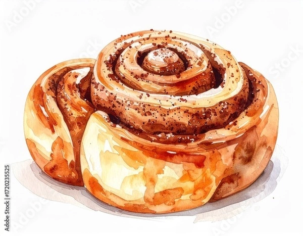 Obraz Watercolor Cinnamon Buns Isolated on White Background Delicious Pastries