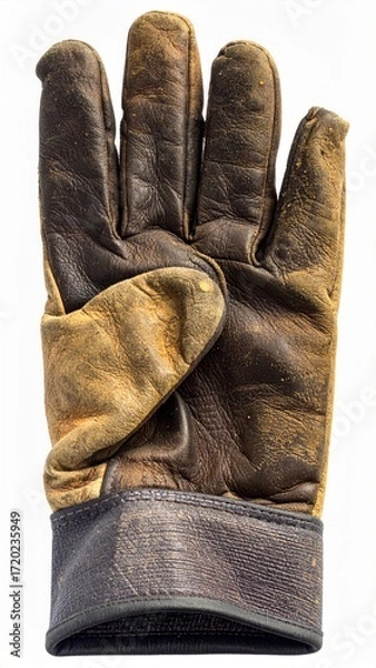 Obraz Worn Brown Leather Glove Isolated on White Background Full Shot