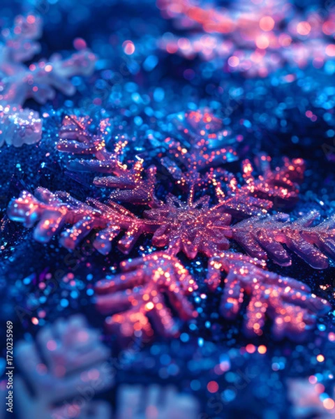 Fototapeta Glowing aurora glitter snowflakes macro