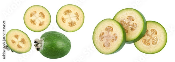 Fototapeta Feijoa fruit isolated on white background. Top view. Flat lay