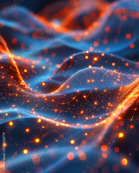 Fototapeta Glowing abstract light trails and particles